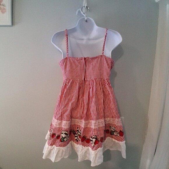 Thorn & Fable Hot Topic dress womens Small gingham raccoons strawberries - Picture 5 of 6